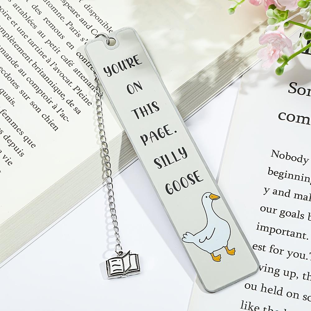 Adorable Goose Bookmark, Humorous Bookmarks for Women, Metal Bookmark in Pink, Bookworm Bookmark, Literary Additions, Great Gifts for Book Enthusiasts