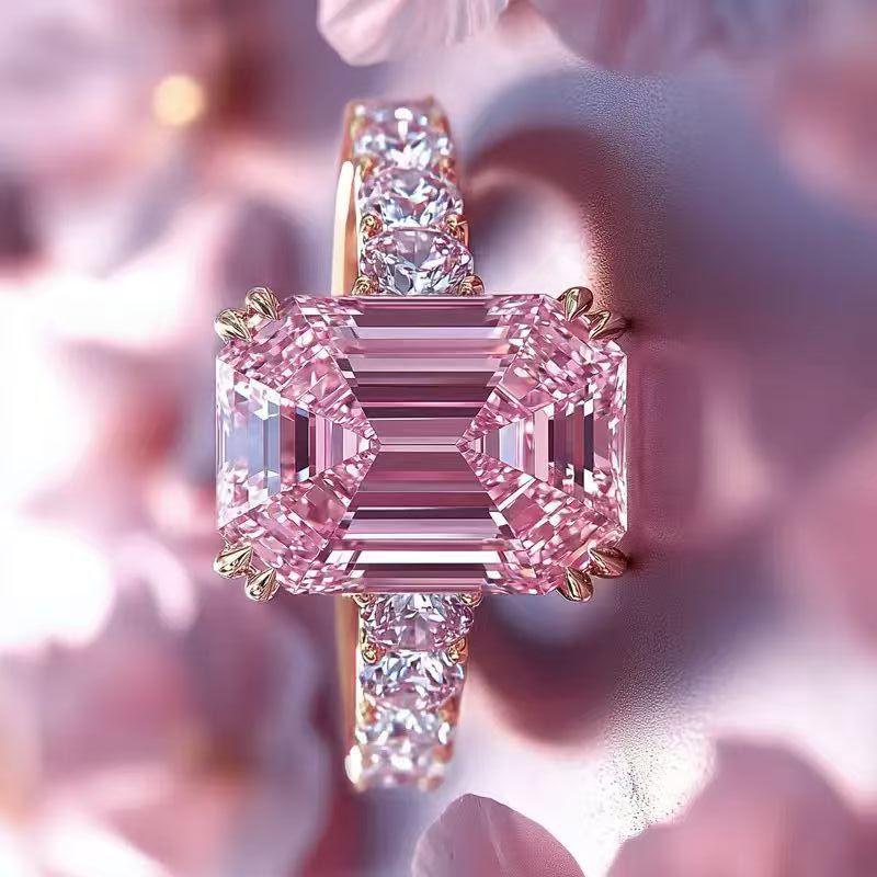 Luxuriöser Rosa Funkelnder Zirkonia Prinzessin Quadratischer Verlobungsring für Damen und Freundinnen Verlobungsschmuck Geschenke für Frauen