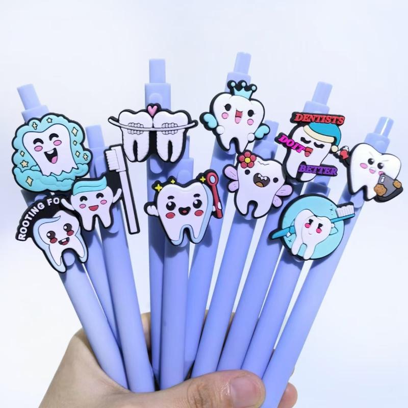 Soft Teeth Dentist Gel Pens 10 Pieces Blue Ink Retractable Stationery Set For Dental School Office Exam Use