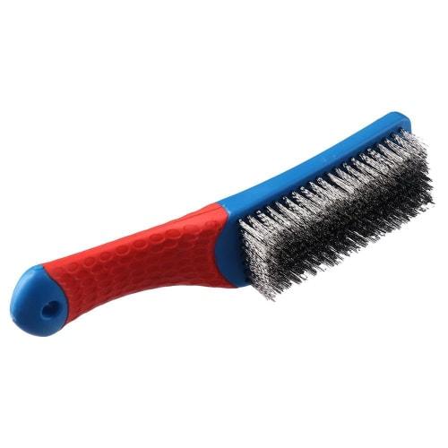 A small stainless steel wire brush that can be used to remove rust, clean paint, and remove rust from metal.