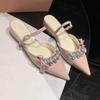 Pointed Rhinestone Inside Heightening Baotou Sandals Women's Summer New Shallow Mouth with Skirt Back Air Heel Shoes
