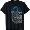 Berserker & Viking Compass - Nordic Wolf Design T-Shirt, Small, Black