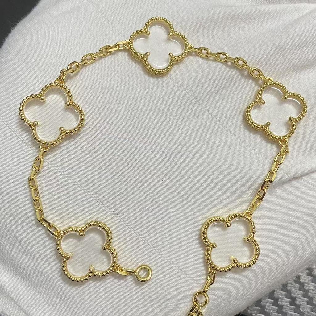 Nouă Versiune Brățară Trifoi cu Patru Foi Cinci Flori Agat Roșu Natural Sidef Alb Brățară Dama Brățară Laser