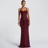 Elegant 2025 Ruched Backless Women's Long Dress with Hip-Wrap Design