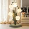 USB Vintage Floral Table Lamp , 5 Lily Nightstand Lamp With G4 Led Bulbs For Bedrooms, Living Rooms