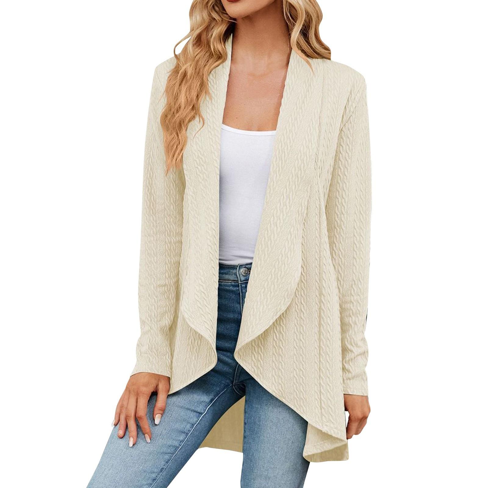 

Женский модный повседневный удобный кардиган с длинным рукавом L бежевый