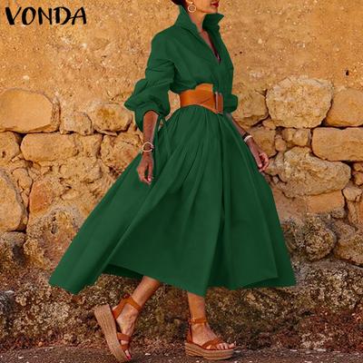 Elegant Women Lapel Neck Long Sleeve Casual Long Shirts Dress