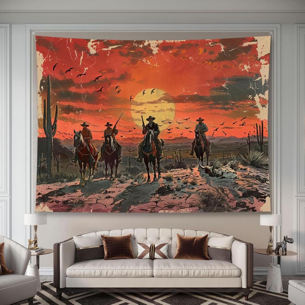 Flaming Skull Rider on Motorcycle and Horse Wall Mural 2D HD Print Action Scene Fantasy Art Dark Theme Home Bedroom Tapestry