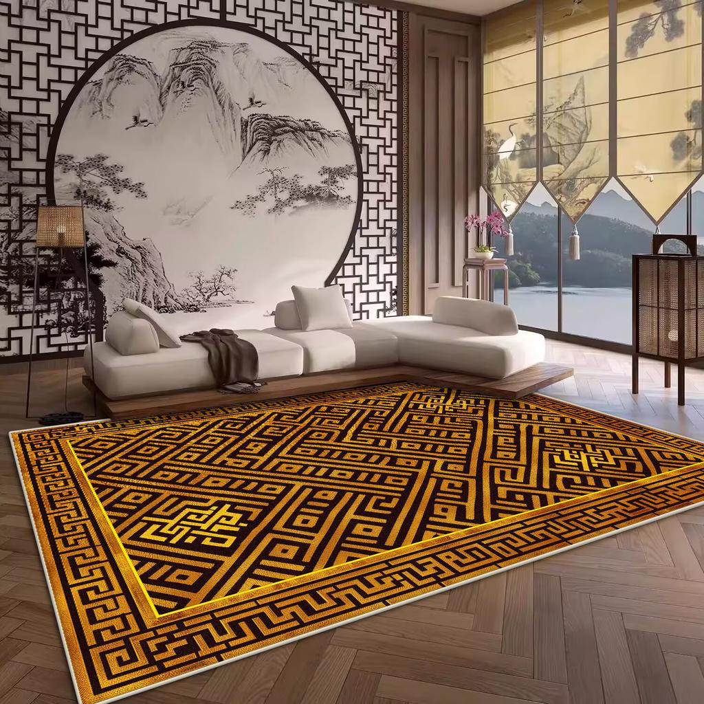 Luxury Big Size Antiskid Living Room Rug Soft Golden Border Bedroom Decoration Carpet Washable Room Decor Home Mats Customizable