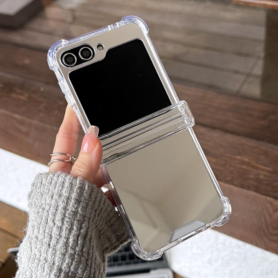 Spiegel Transparent für Hülle für Samsung Galaxy Z Flip 6 4 3 7 Acryl Airbag Stoßstange Stoßfest Transparent Hülle