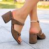 Temperament Scrub Leather Block Heel Slippers Women's Round Toe Open Toe Anti-slip Wear-resistant High Heels