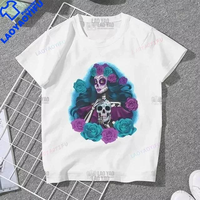 Skull Day Of The Dead Graphic T Shirts Skeleton Unisex Tshirts Mexican Heritage Flowers Black Tops Casual Kawaii Funny Clothes