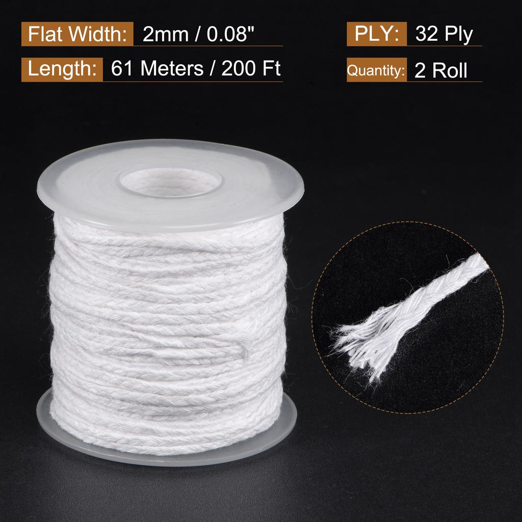 1/2 Roll Braided Candle Wick Cotton 21/24/32/35/40/45/50 PLY 200 Ft Long 1.7/2/2.2/2.7/3mm Flat Wide for DIY