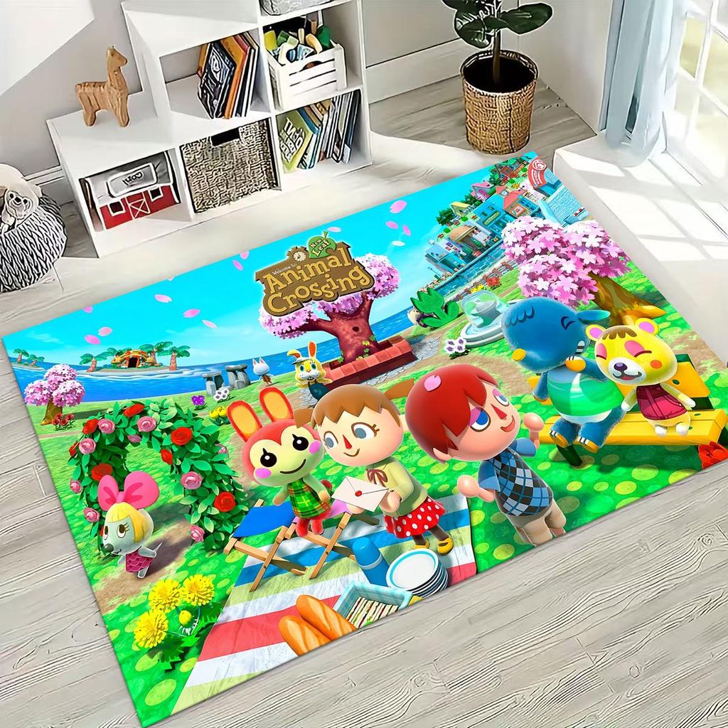 Game Animal Crossing Wild World Cartoon Rug for Bedroom Living Room Sofa Home Doormat Decor, Large Kids Play Non-slip Floor Mat