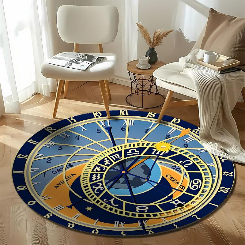 Free Shipping! Vintage Zodiac Clock-Inspired Round Carpet for Living Room Round Carpet for Home Sofa Bedroom, Gift