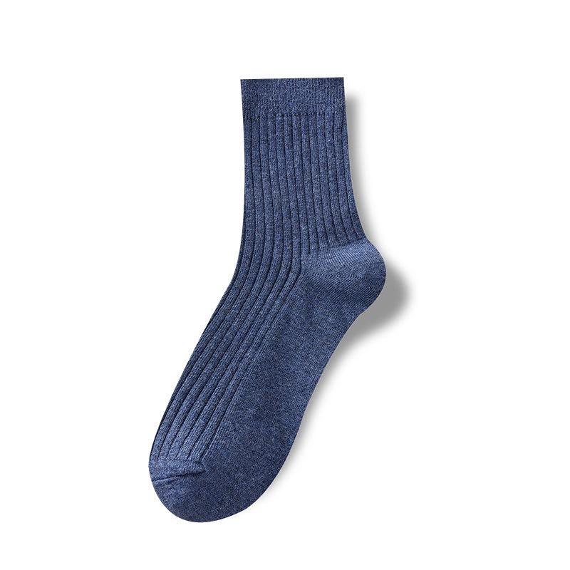 Men's Autumn and Winter Mid-calf Socks, Business Socks, Vertical Striped Long Tubes, Pure Cotton Socks, Solid Black Socks