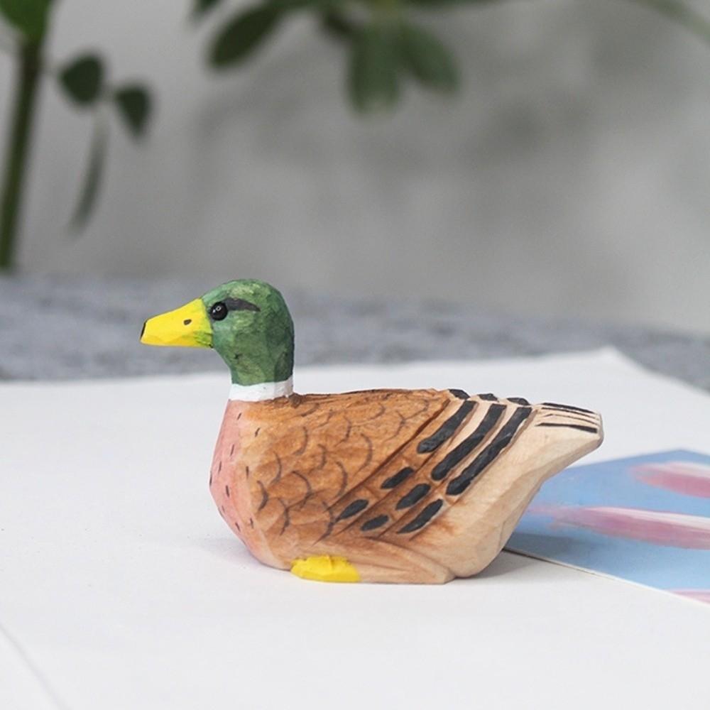 Mini Green-headed Duck Statue Handmade Desktop Ornament Wooden Duck Figure  Tabletop Display