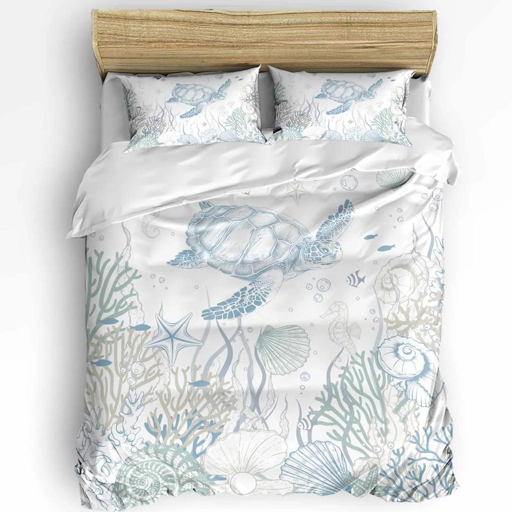 Blue Marine Coral Shels Starfish Soft Duvet Cover featuring Pilow Case Custom 3pcs Beding Set Comfortable Quilt Cover Double Bed Home Textile
