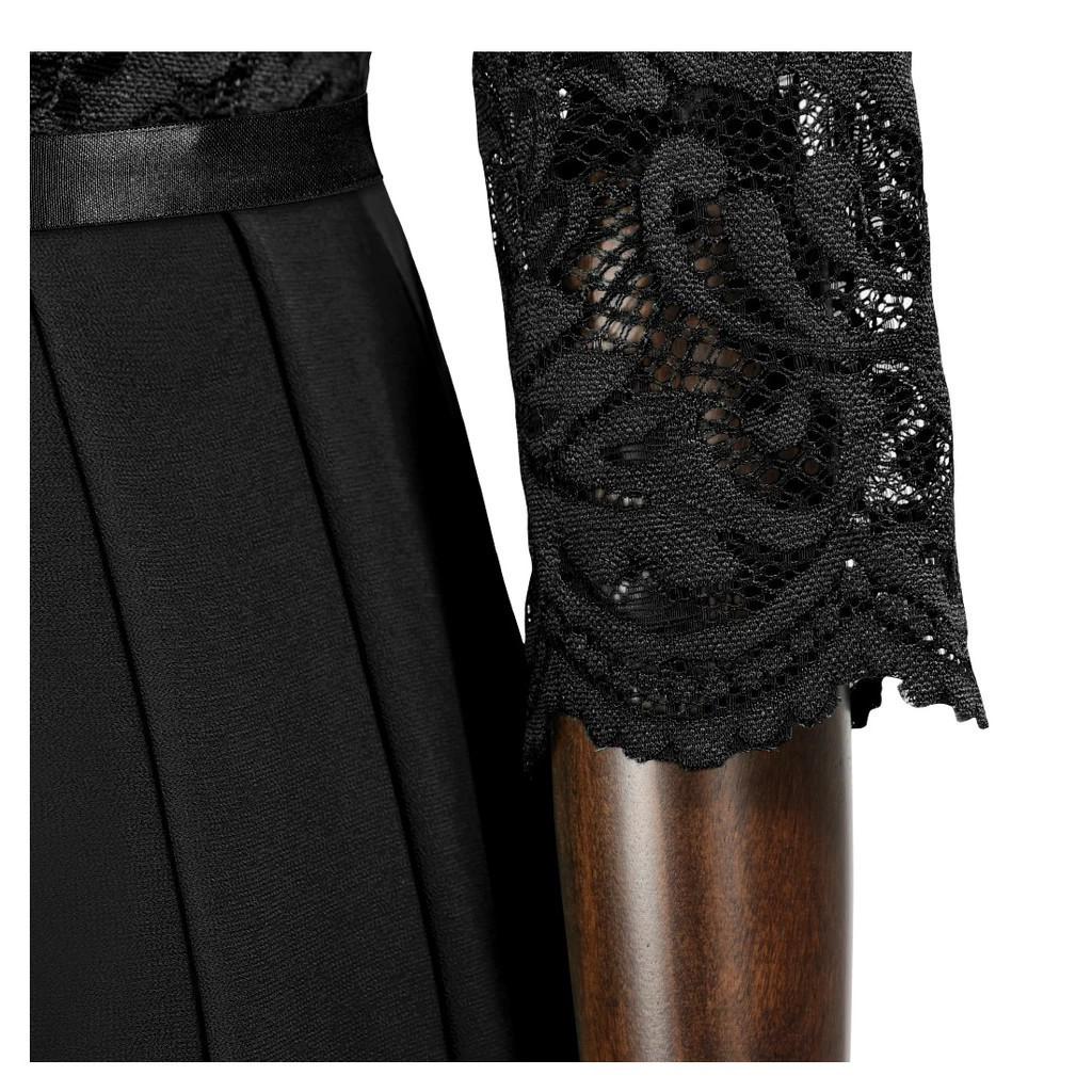 European Style Chiffon Lace Long Evening Dress - Women's Round Neck Gown