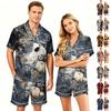 Couple Matching Halloween Pajama Set Short Sleeve Button Down Shirt with Hem and Shorts Set Soft Casual Sleepwear S To XXXXL
