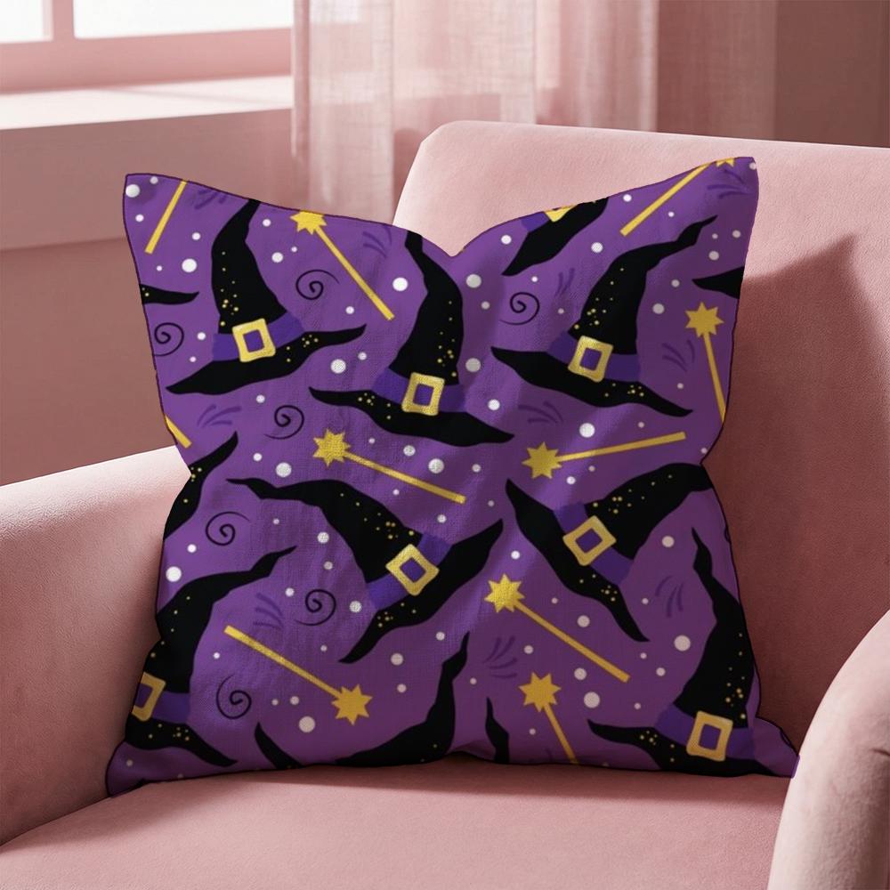 Halloween witch hat skull Cushion Cover Multi-Scene Pillow Cover for Home & Car - Reversible, Soft & Durable for Daily Use