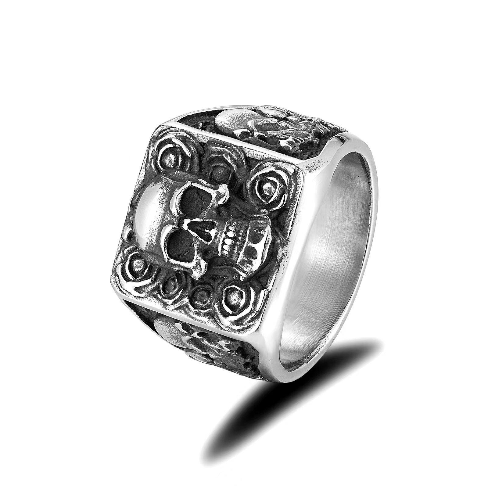 Retro punk titanium steel pirate skull ring, men s retro ghost head stainless steel ring, various types No. 8