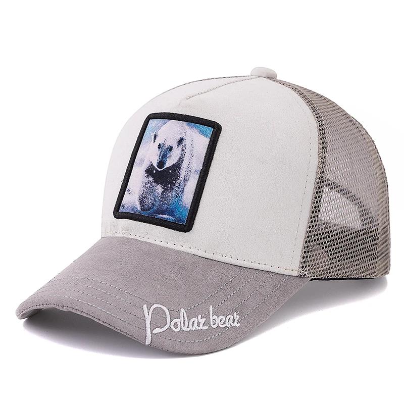 Hot Sale Animal Trucker Hat Polar Bear Pattern Patch Design Suede Baseball Cap Outdoor Sports Fishing Cap For Men Women