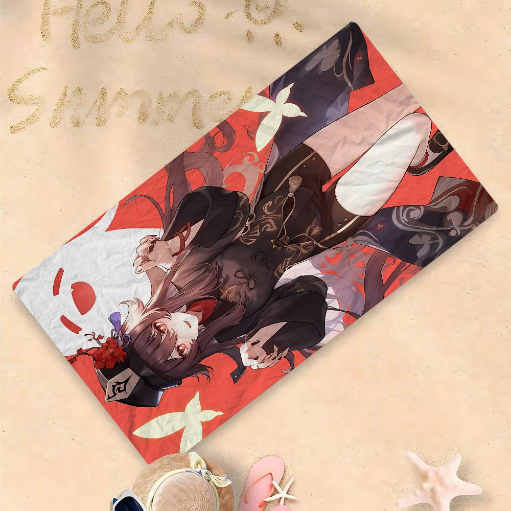 Hu Tao Genshin Impact Asciugamano da Spiaggia Cartoon Carino Kawaii Decorazione Stanza Bagno Ragazze Bambini Asciugamani per le Mani per Bagno Doccia