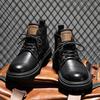 Fashion Round Toe Side Zipper Punk Boots British Style Mens High Top Shoes New Arrival Motorcycle Boots Simple Leather Ankle Boots Botas