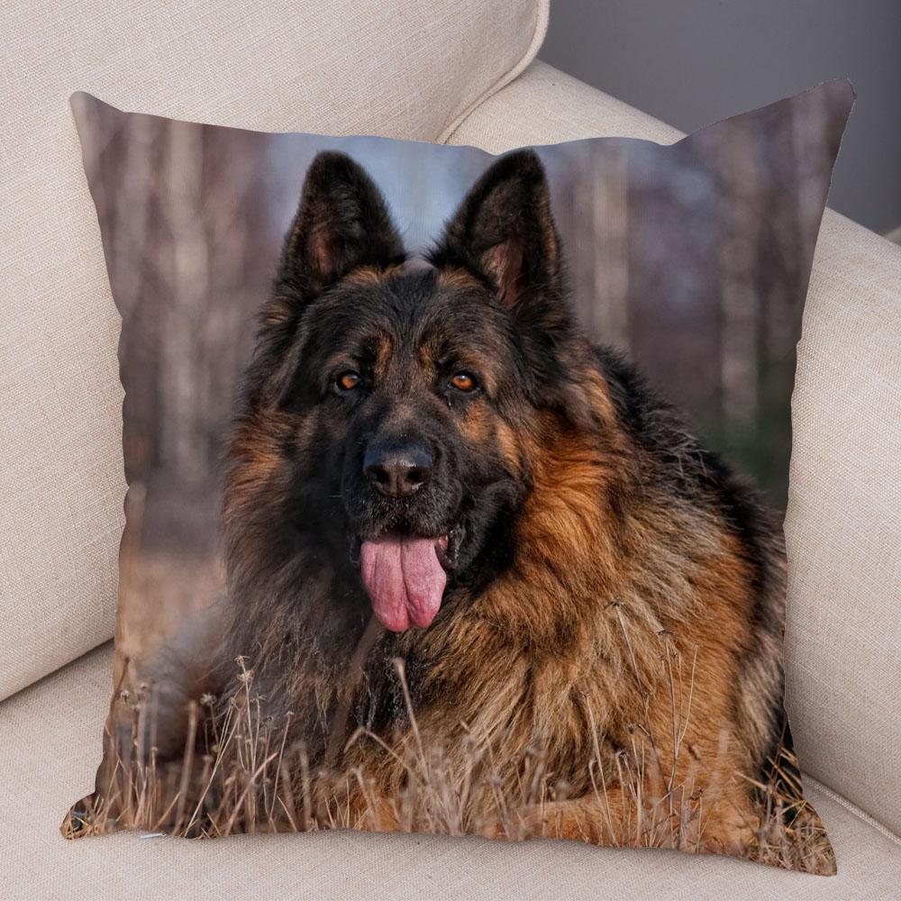 Home Decor German Shepherd Pillow Cover Sofa Cushion Pet Animal Polyester Printed Funda De Almohada