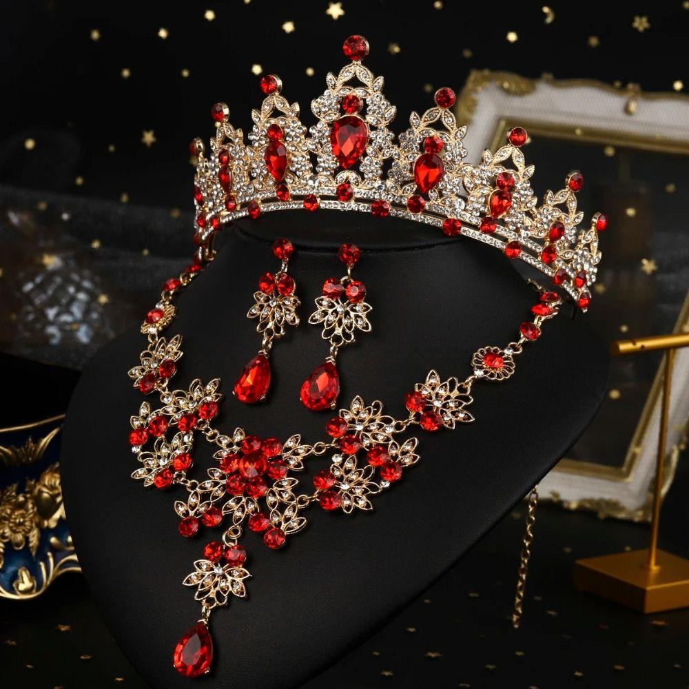 Shiny Bridal Jewelry Sets Baroque Style Crystal Headdress Exquisite Tiara Earrings Necklace  Women