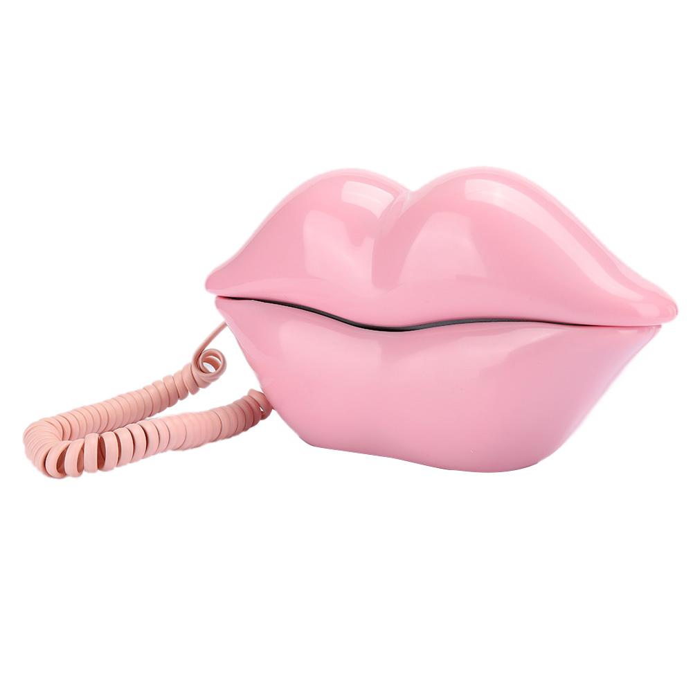 European Style Home Telephone Fashionable Pink Lips Shape Desktop Landline PhonePink