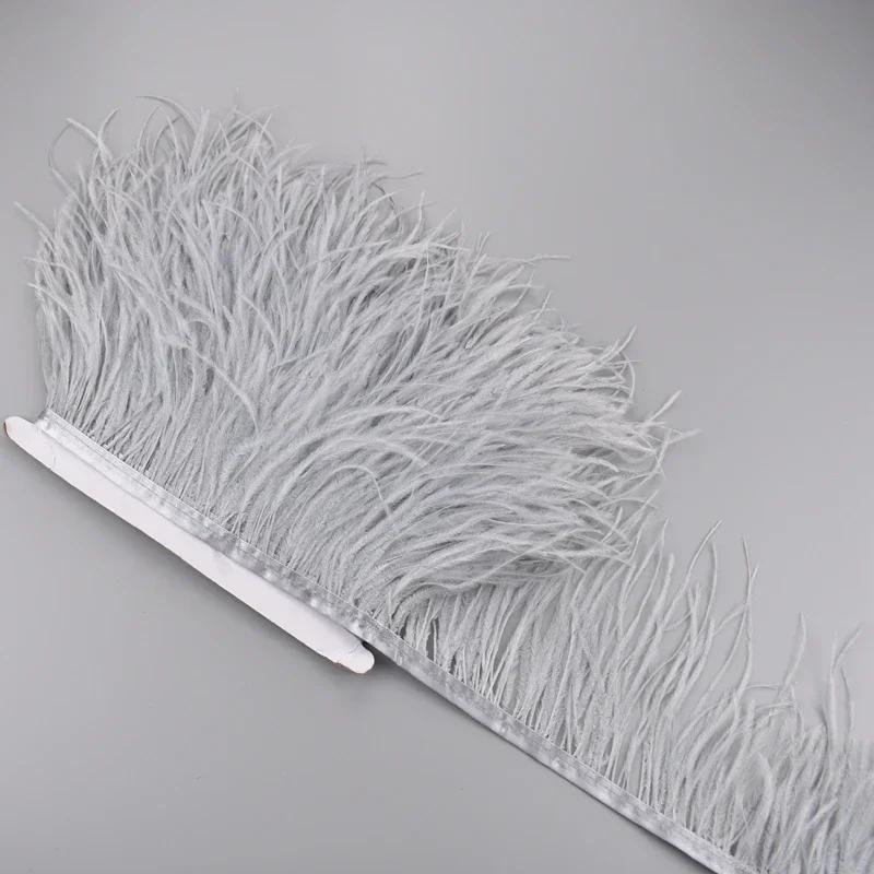 Feather1Meter Ostrich Feathers on Ribbon Tape 10-15CM Feather Tassel Fringe Trim Boa Sewing Trimmings Needlework Clothes DIY Decoration