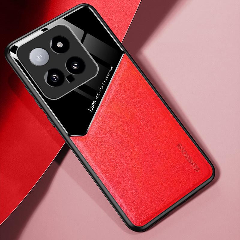 Leather Texture Case for Xiaomi 14 Ultra 13T Pro 13 Lite 12T Cover with Car Magnetic Suction Holder Shockproof Business Full Protection Cover