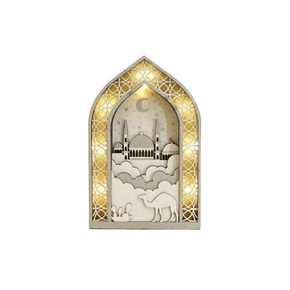 Creative Night Light Ornament LED Eid Wooden Decoration Handmade Eid Desktop Ornament  Scene Layout