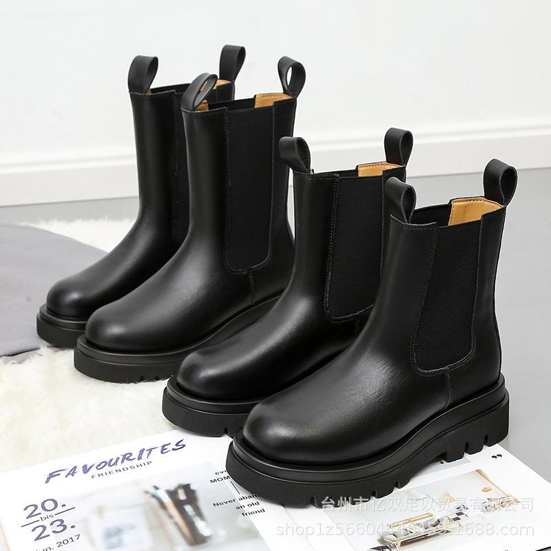 Martin boots cigarette tube British style mid-tube boots spring new single boots platform short boots