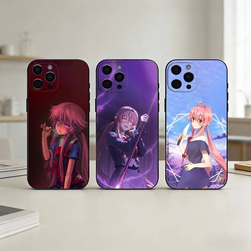 M-Mirai N-Nikki Gasai Yuno Anime Phone Case For iPhone 17,16,15,14,13,12,11 Plus,Pro,Max,Mini Silicone black Soft Cover