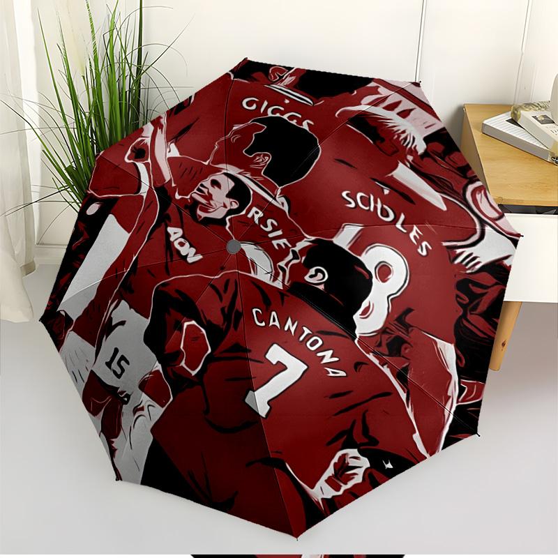 Manchester United F.C Print Automatic Open Close Umbrella, Portable Foldable Umbrella, for Outdoor Commute Camping Trip, Ideal Birthday Gift