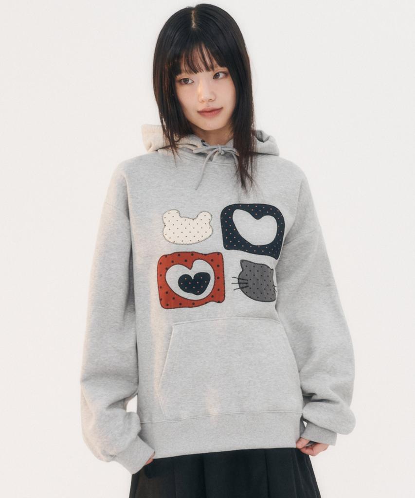 Meow Bear Embroidered Hoodie Ahp1207 (Melange)