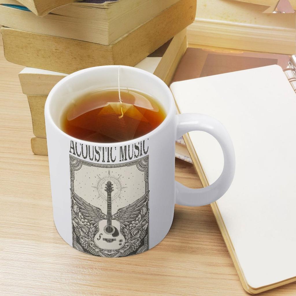 11oz White Ceramic Mug with Printed Areas on Both Sides, Durable Heat-Resistant Body for Office and Home Coffee Time