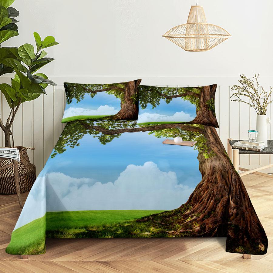 Scene Bed Sheet and Pillowcase Set Bedding Linens Cover Queen King Double Size 220x240 Trees for Bedroom Soft Twin Full Single