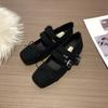 Fashion IPPEUM Velvet Mary Janes Shoes Women Ballet Flats Square Toe Rose Red Buckle Ballerinas Zapatos Mujer