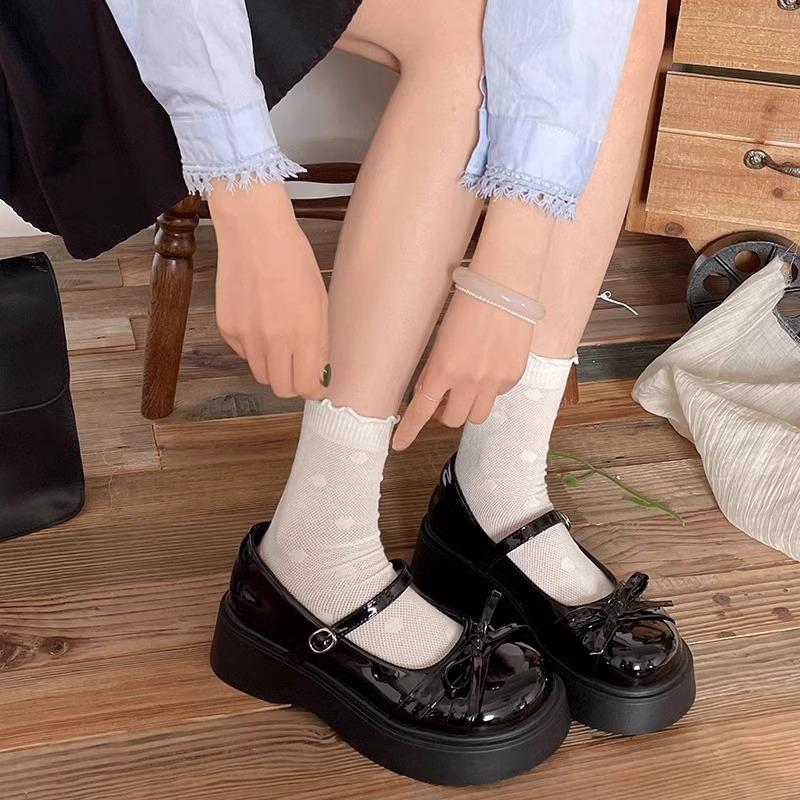 2025 New Retro Bow Round Head Platform Small Leather Shoes Women's British Style Spring and Autumn with Skirt Mary Jane Single Shoes