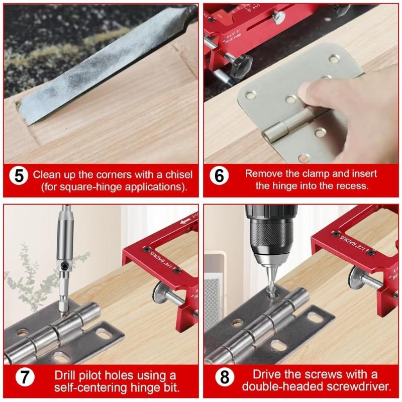 Aluminum Alloy Door Hinge Jig Set Door Frame Stable Locator Hinge Drilling Fixture Flat Heads Clamp for Precise Mortising