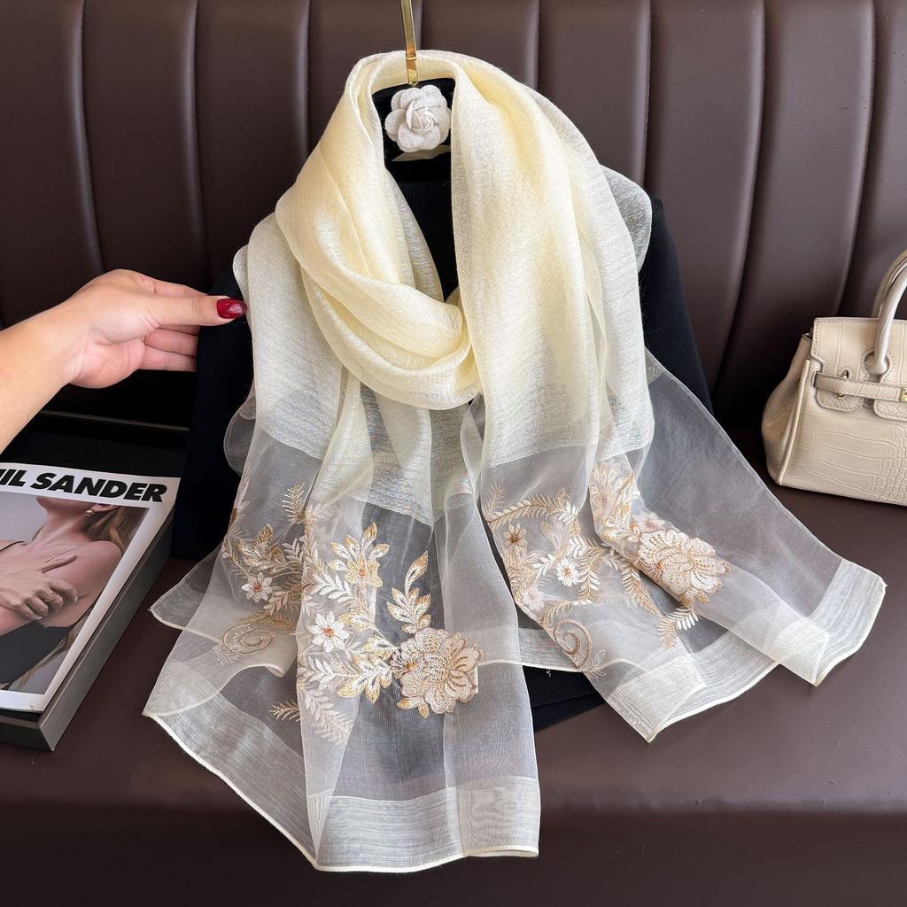 2025 Silk Women Scarf Warm Wool Shawls Lady Wraps Elegant Bufanda Floral Pashmina Embroidery Scarves Foulard  Hijab