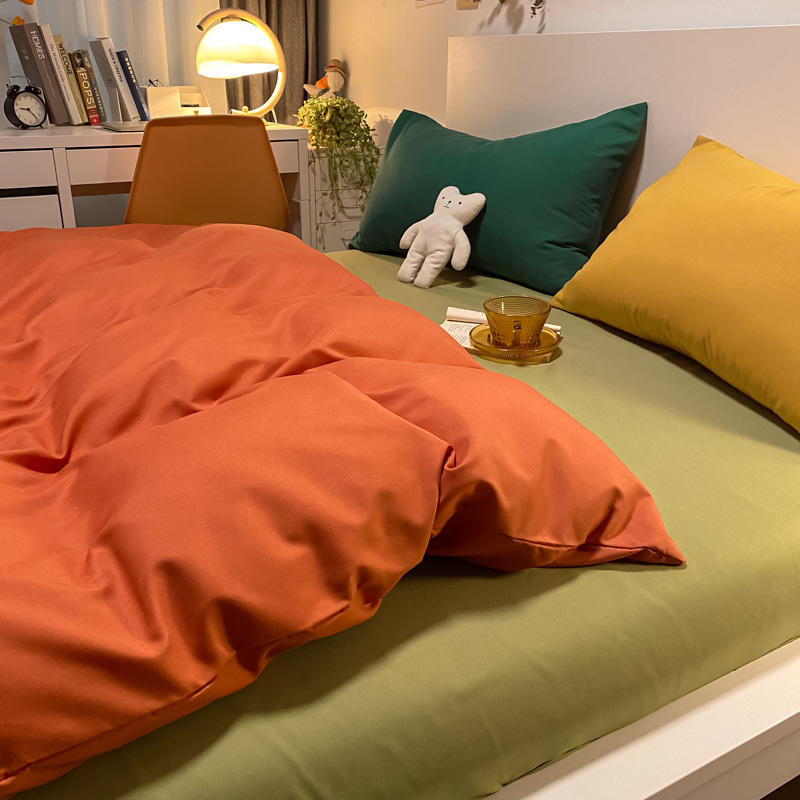 Girl Heart Ins Wind Bed Four-piece Naked Sleeping Washed Cotton Student Dormitory Quilt Cover Sheet Fresh Nordic 4 Pieces