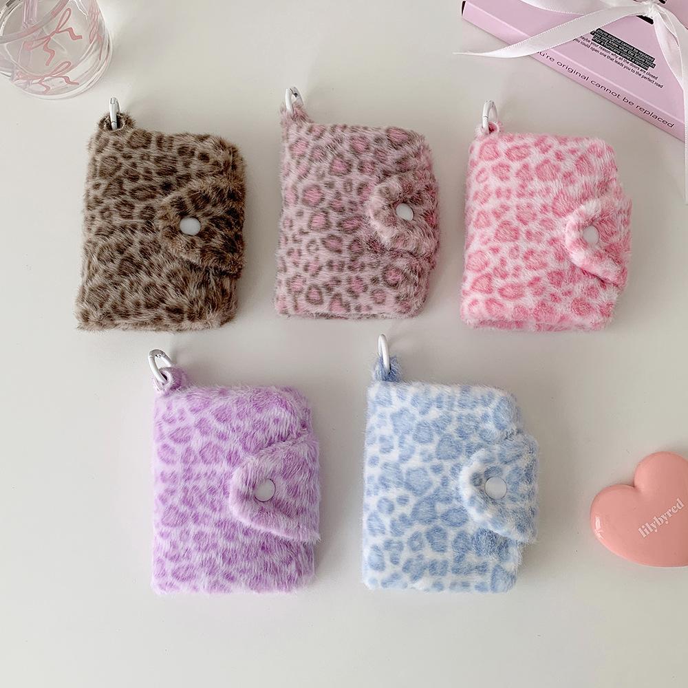 Ins Girl Leopard Print Plush Snap Coin Purse, High Appearance Level Pendant, Small Wallet, Student Portable Meal Card Storage Case