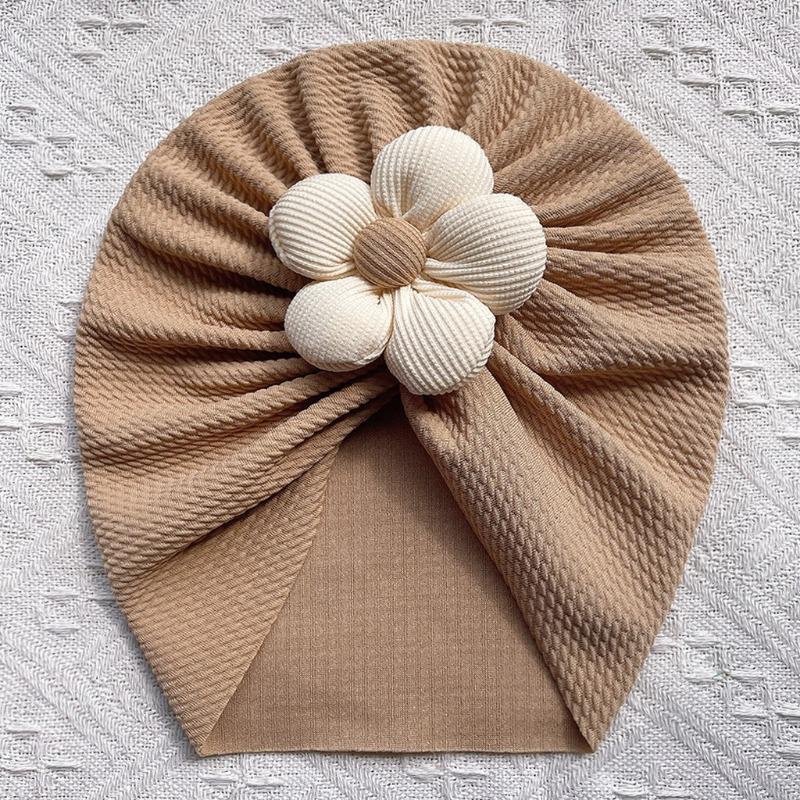 New children's solid color twill bubble hat, pentagonal flower baby pullover hat, thin baby tire hat