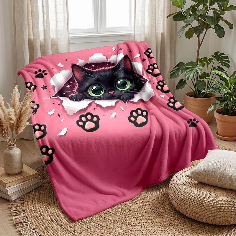 

Black Cat Among Flowers blanket Personalized Name Flannel Blanket Soft Cozy Plush Throw for Sofa Bed Lightweight Home Decor 75x90cm