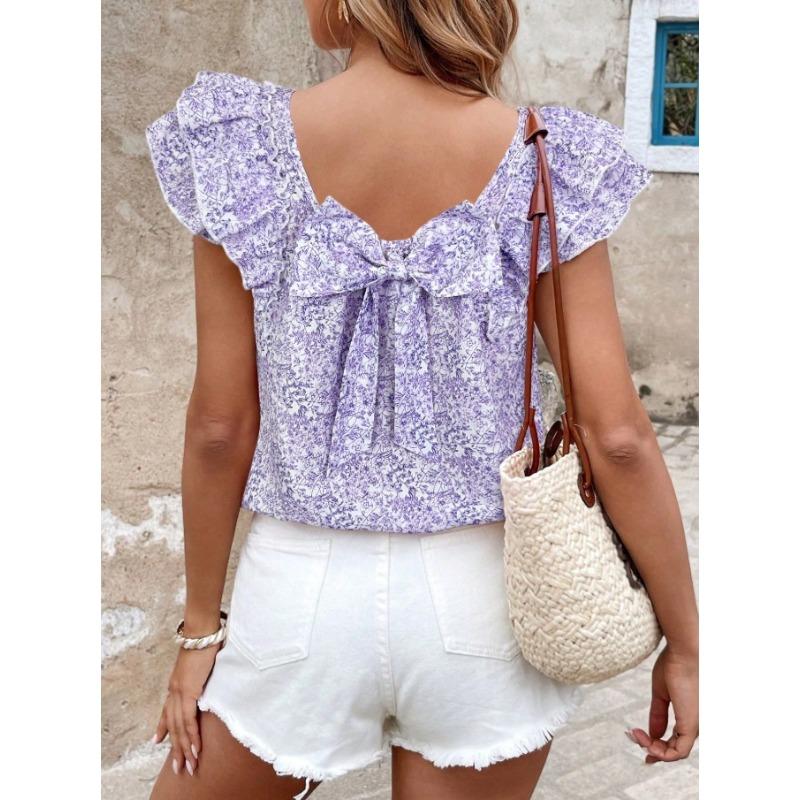 JPNTKY Women's Fashion Casual Square Collar Short Sleeve Blouses & Shirts